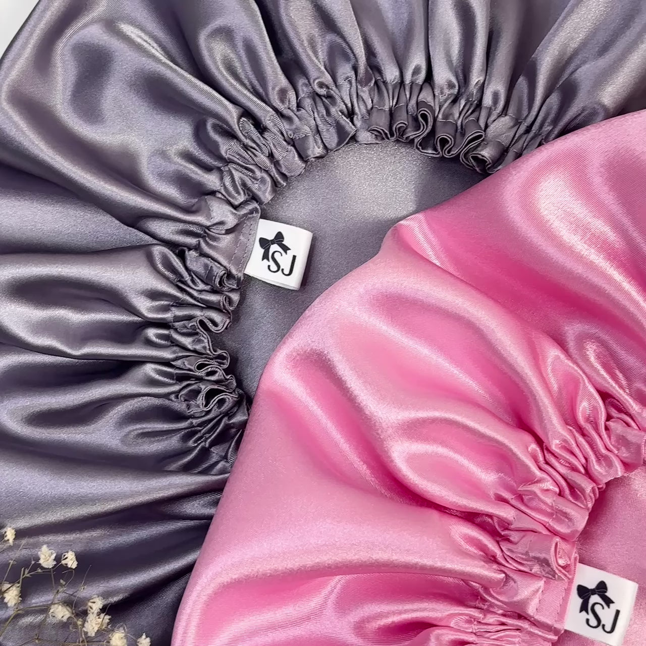 lilac satin bonnet and pink satin bonnet video
